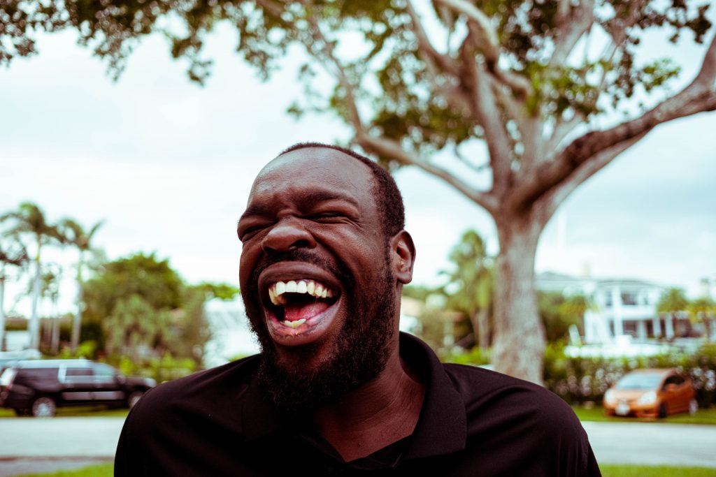 A man laughing