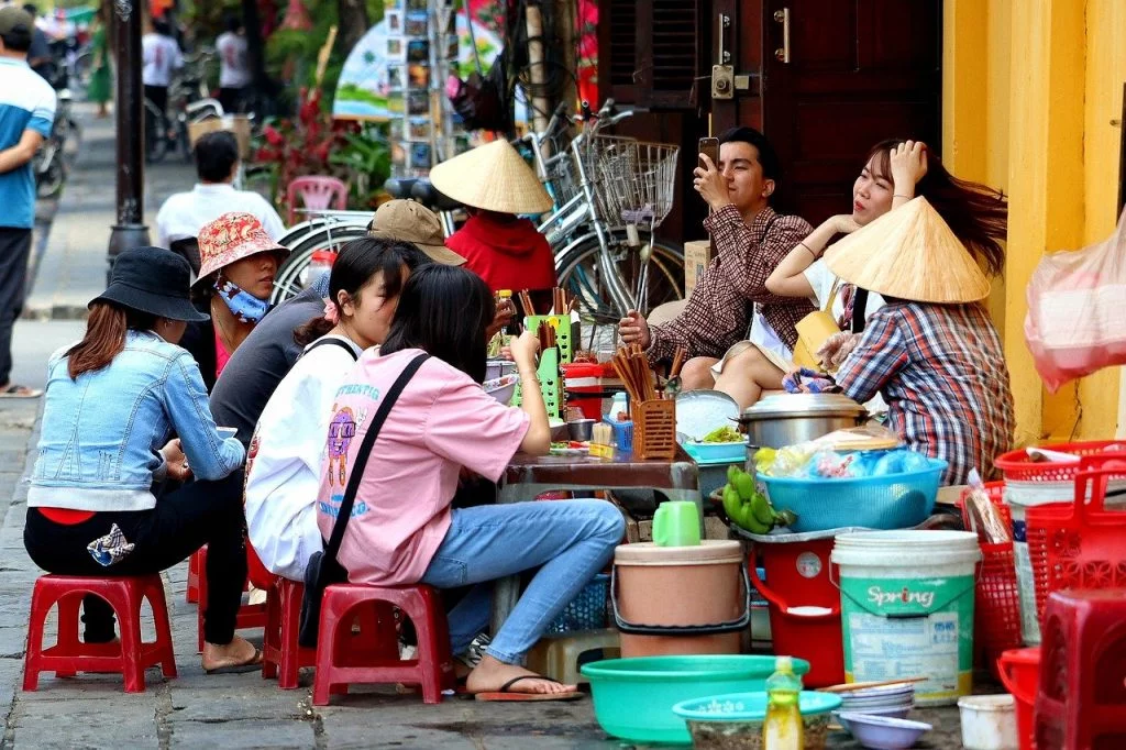 Enjoying street food in Hanoi, Vietnam