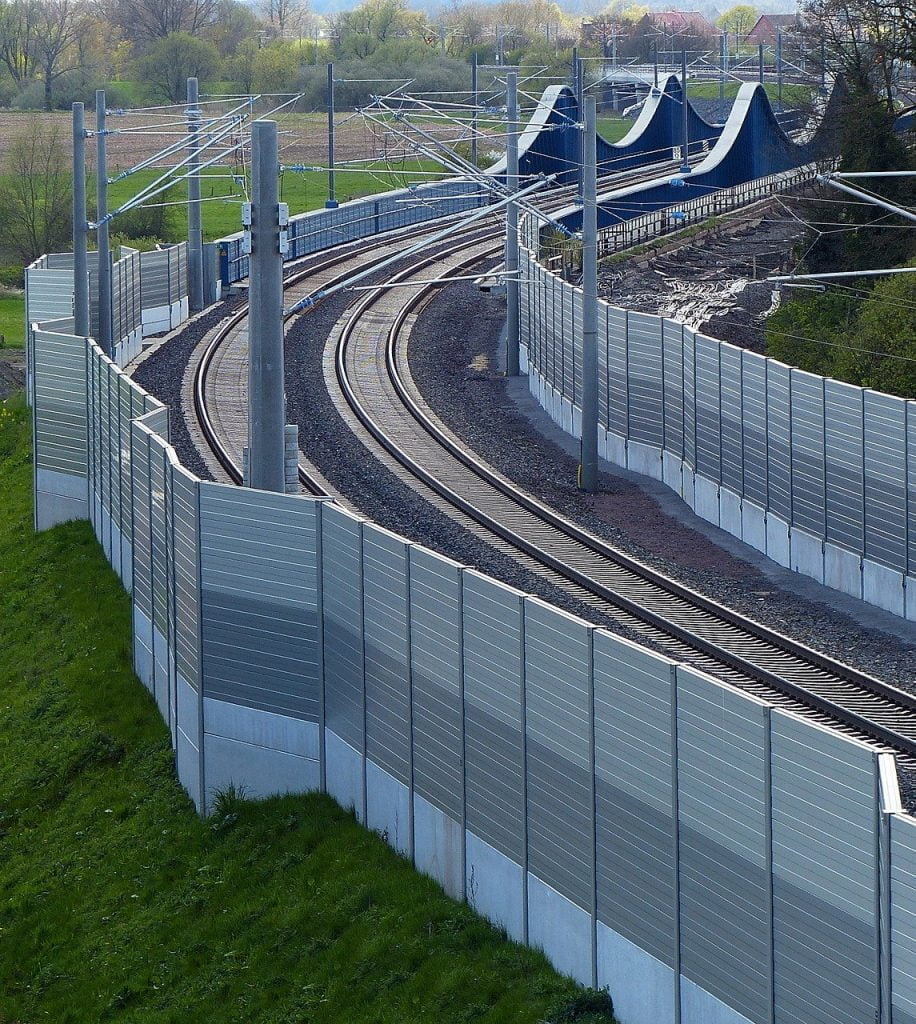 A noise barrier around a train;